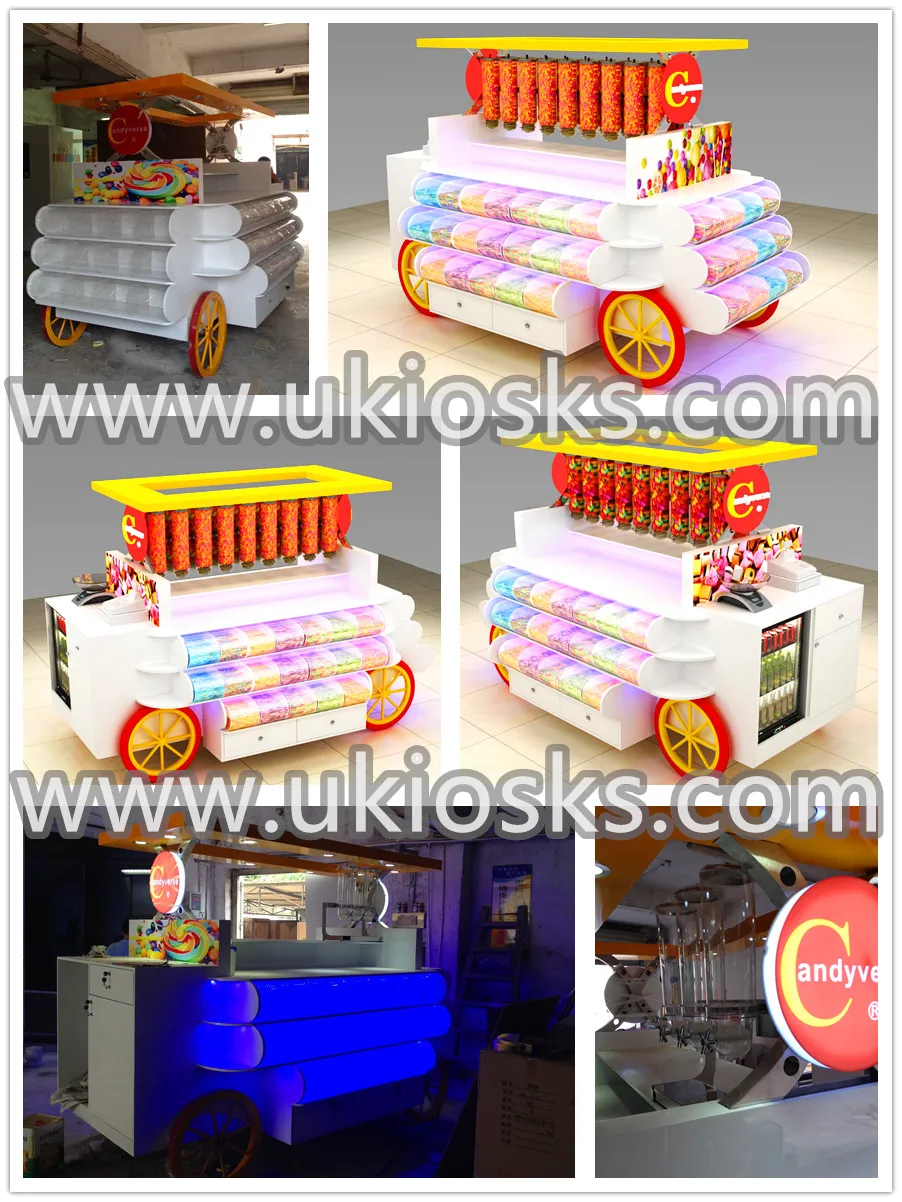 Retail mall food counter sweet cotton candy kiosk design for sale