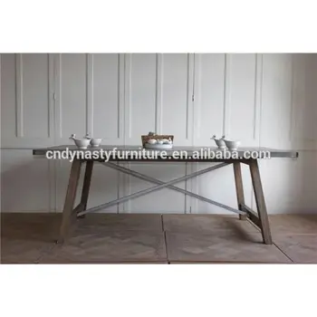 Rustic Style Interior Furniture Wooden Legs Zinc Metal Top Dining Table Rustic Style Interior Furniture Wooden Legs Zinc Metal Top Dining Table