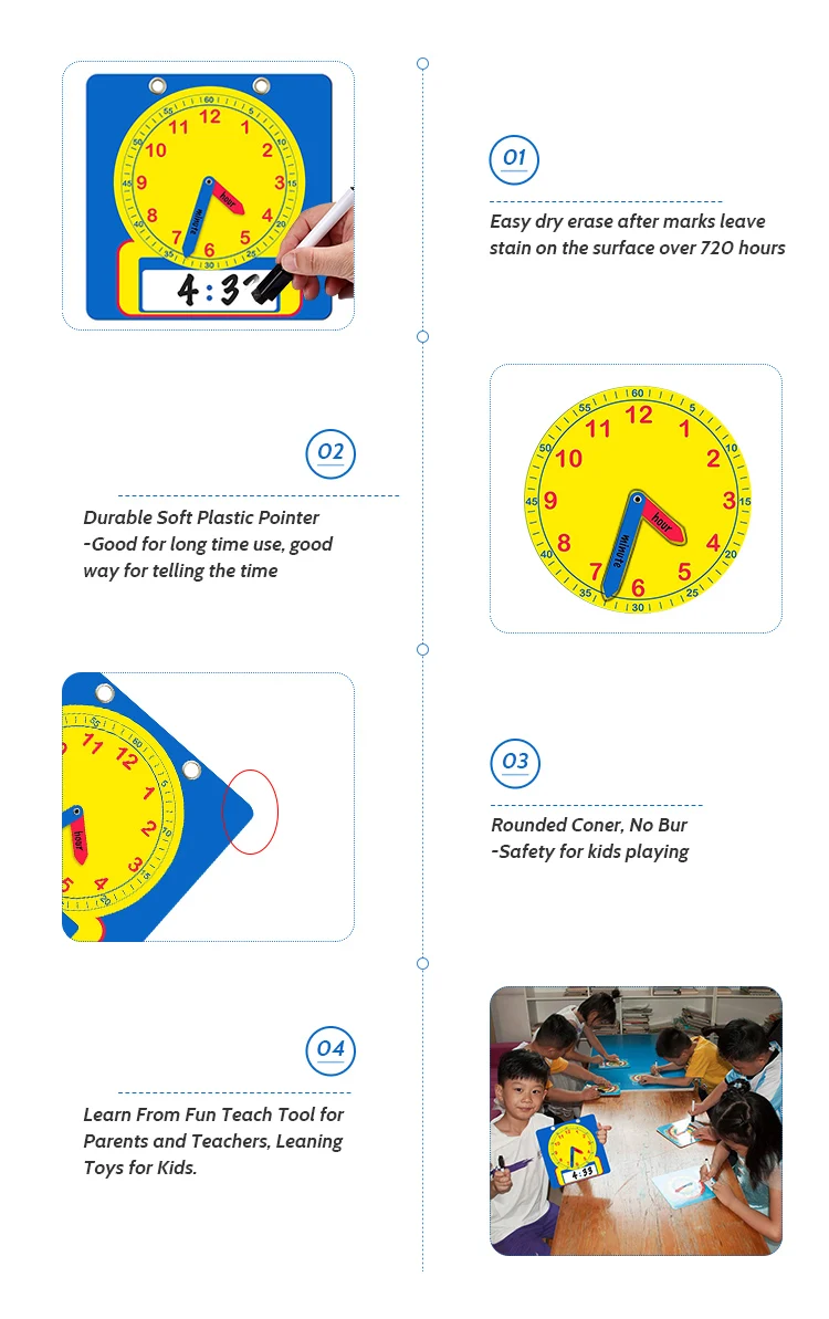 Large 12" Demonstration Educational Teaching Clock With Erasable