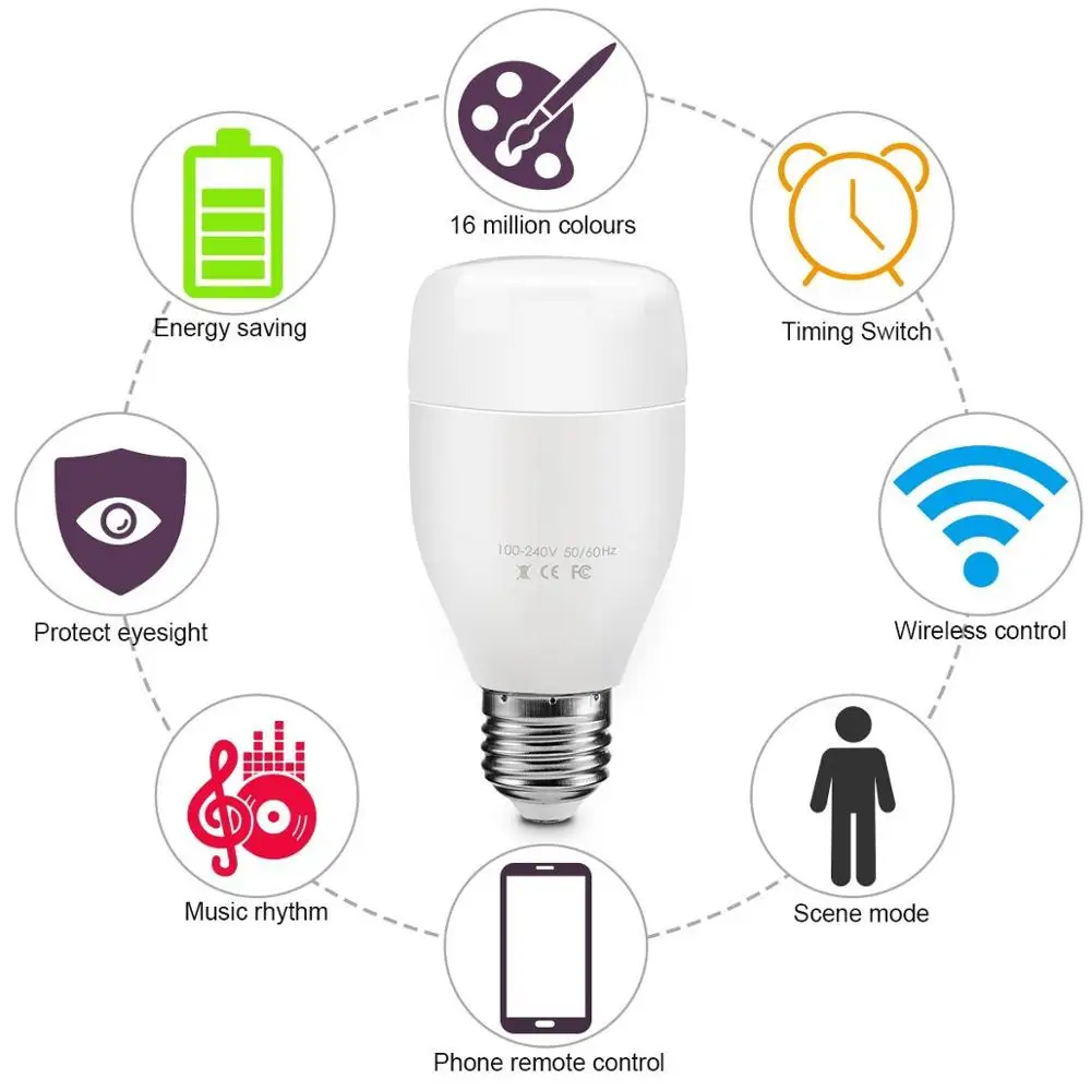 Tuya smart app control wifi smart 7w rgb led light bulb for home automation