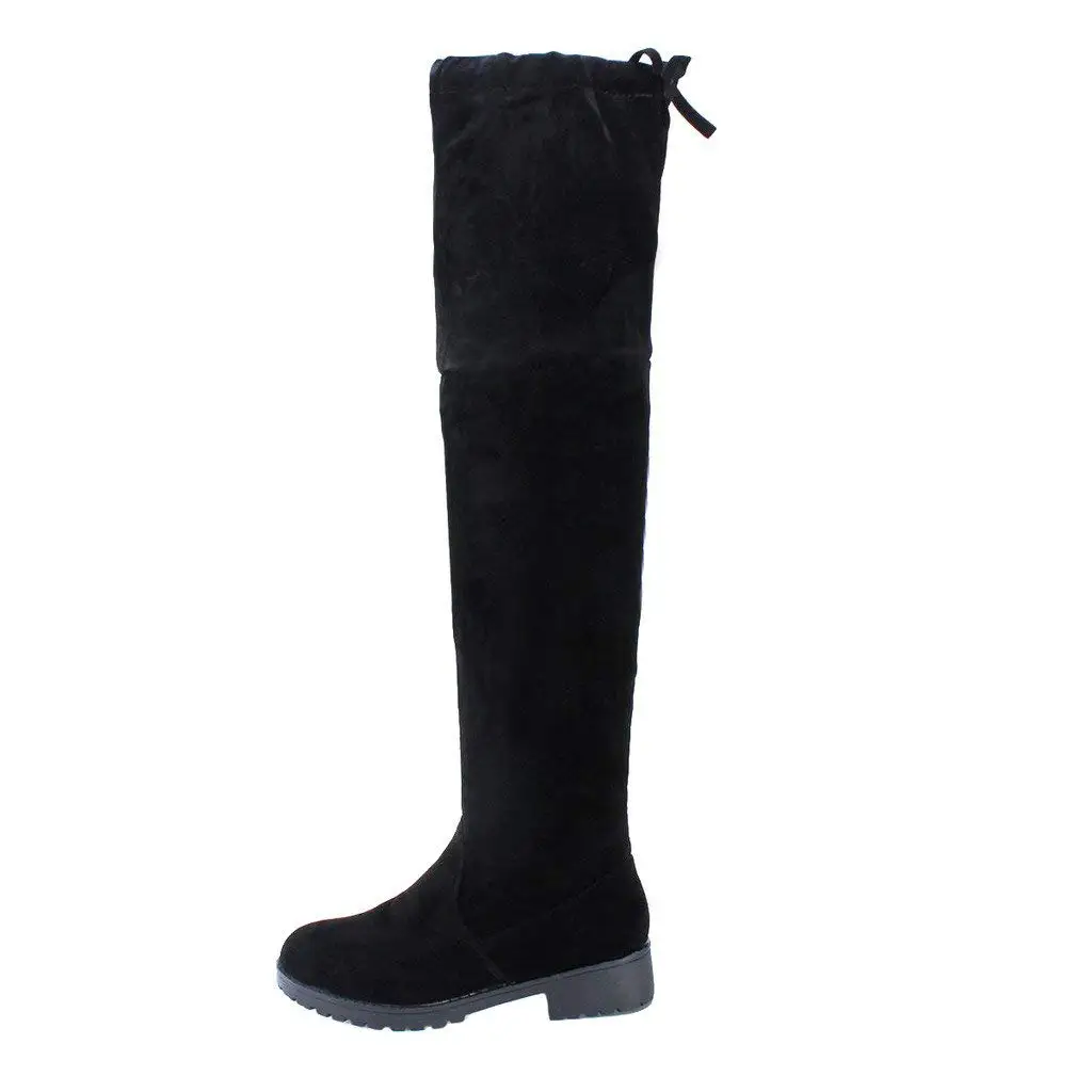 womens flat black suede knee high boots