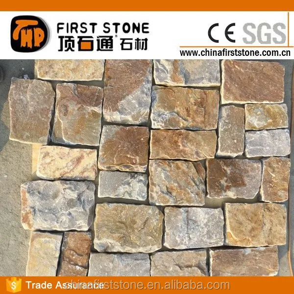 Natural Limestone Rock Face Stone Exterior Wall Cladding Yellow Castle Stone