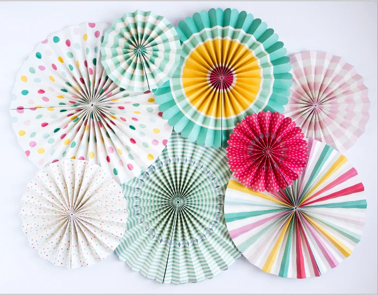 Hooray Party Paper Fans Set Of 8 Pink Blue And Yellow Party Decor