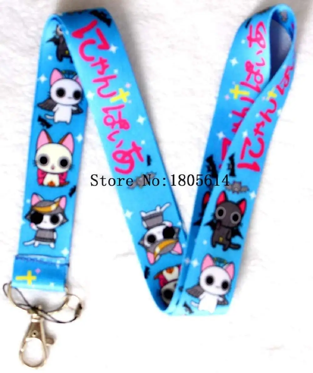 Blue Anime Cats Lanyard Key Chain Neck Strap ID Badge Holder