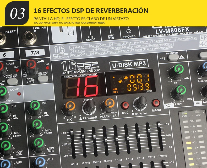 8-канальный usb-микшер Consola de Audio professional 16DSP