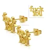 Wholesale Gold Color Plated Stainless Steel F You Monogram Stud Biker Earrings