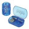 4 compartment OEM logo printing children clam-shell blue transparent PP plastic stationery organizer Stapler stationery box set