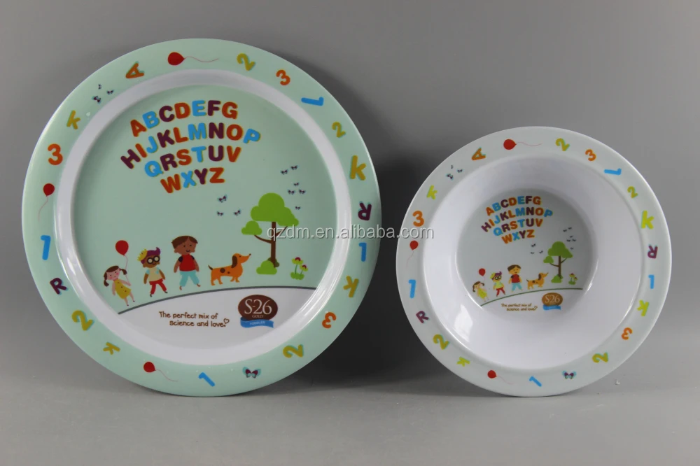 Customize Print Melamine Plastic Plates And Bowls For Kids