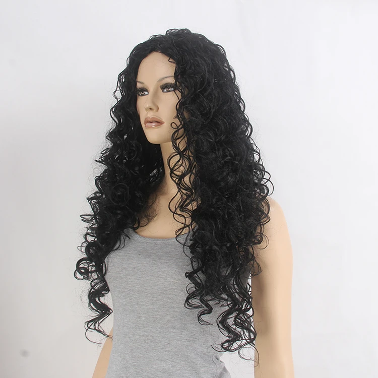 Wholesale Price Hand Made Japanese Wig Black Extra Long Curly Synthetic ...