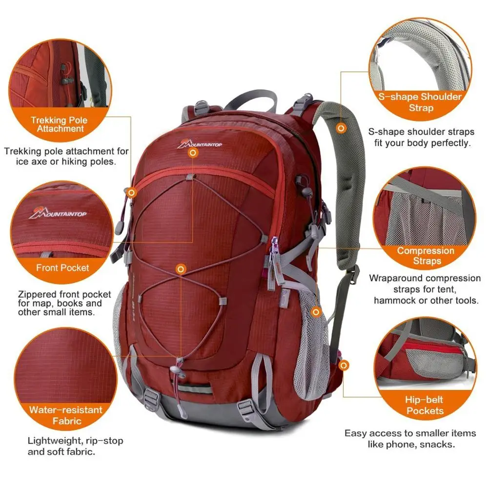 40 Liter Unisex Water resistant custom Hiking Camping Backpack