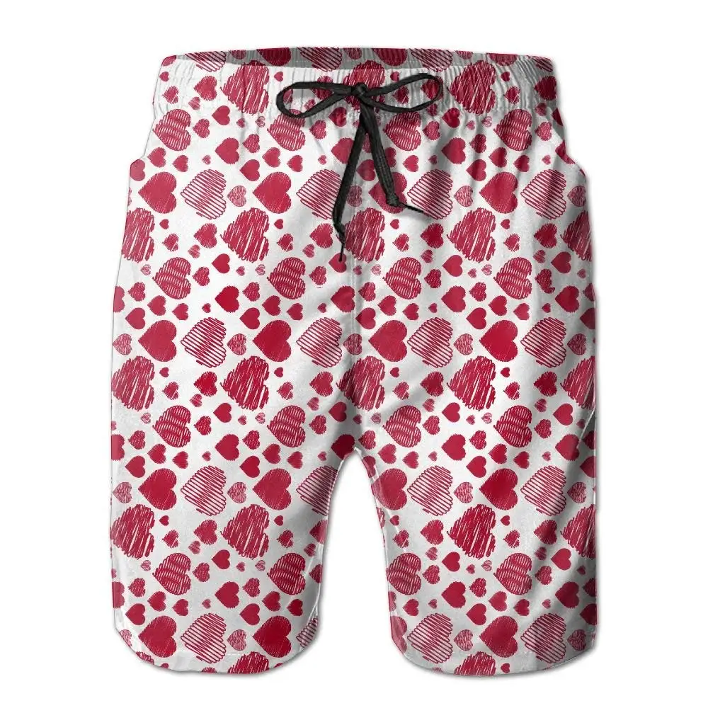 Tydo Red Heart Mens Beach Shorts Classic Swim Trunks Surf Board Pants With Pockets For Men