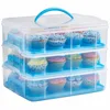 Snap and Stack Blue 3 Tier Cupcake Holder & Cake Carrier Container - Store up to 36 Cupcakes or 3 Large Cakes