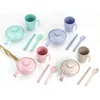 Wheat straw cute 5pcs Bowl Cup Chopsticks Spoon Kids Dinnerware Cutlery Set