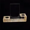 marble desktop acrylic pencil stand unique pattern plexiglass 2 slots fountain pens display holder