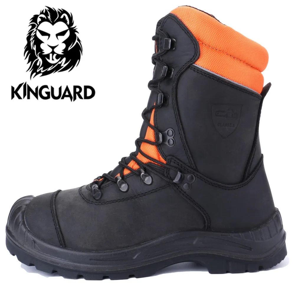 Class 2 Crazy Horse Leather Tpu Steel Toe Steel Plate Chainsaw Boots