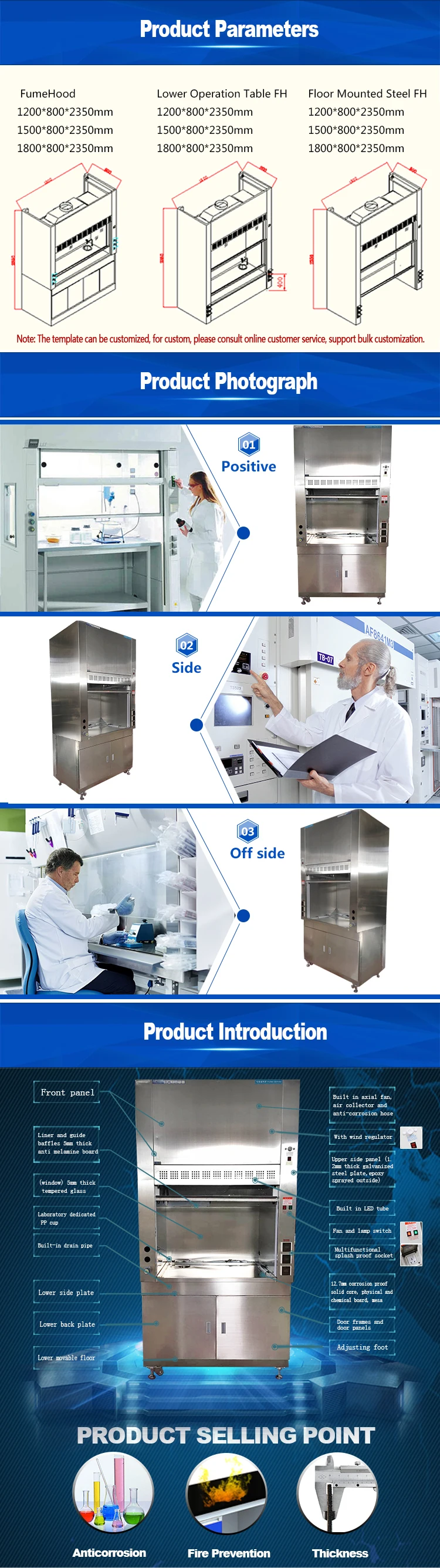 Laboratory Cabinet Chemical Fume Hood,Anti-acid and Anti Alikali Stainless Steel Fume Cupboard Hospital Laboratory Equipment/