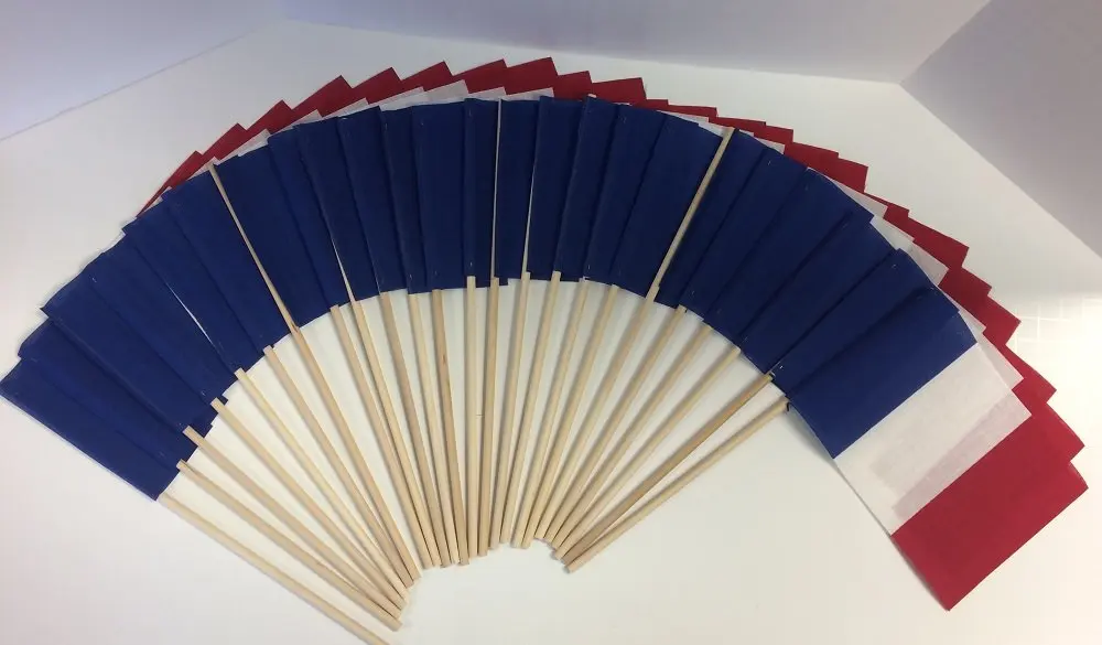 Made in The USA!! Pack of 24 Cotton 4"x6" France Miniature Desk & Little Table Flags, 2 Dozen 4"x 6" French Small Mini Stick Flags (Flags Only)