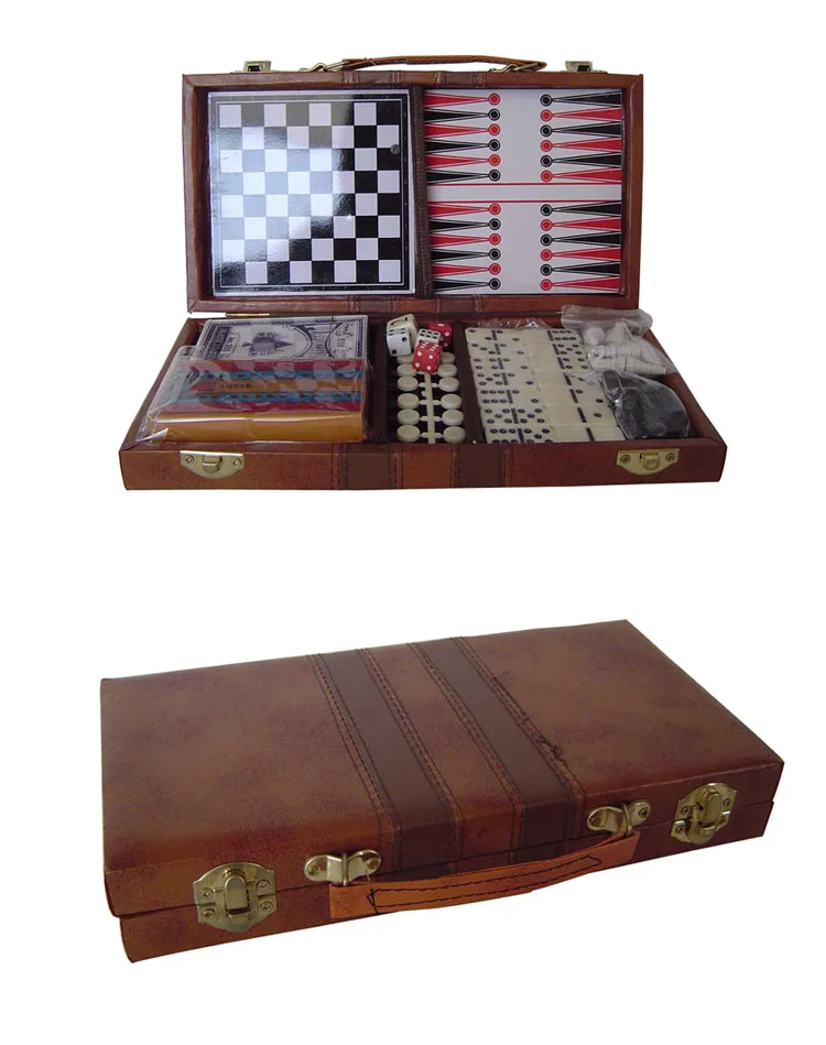 Chessgammon LEATHER BACKGAMMON SET TRAVEL BOARD GAME CROCODILE BROWN SKIN CASING 20