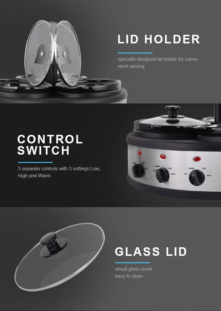 Factory supply 2.4qt smart pot multi buffet server commercial ceramic triple slow cooker