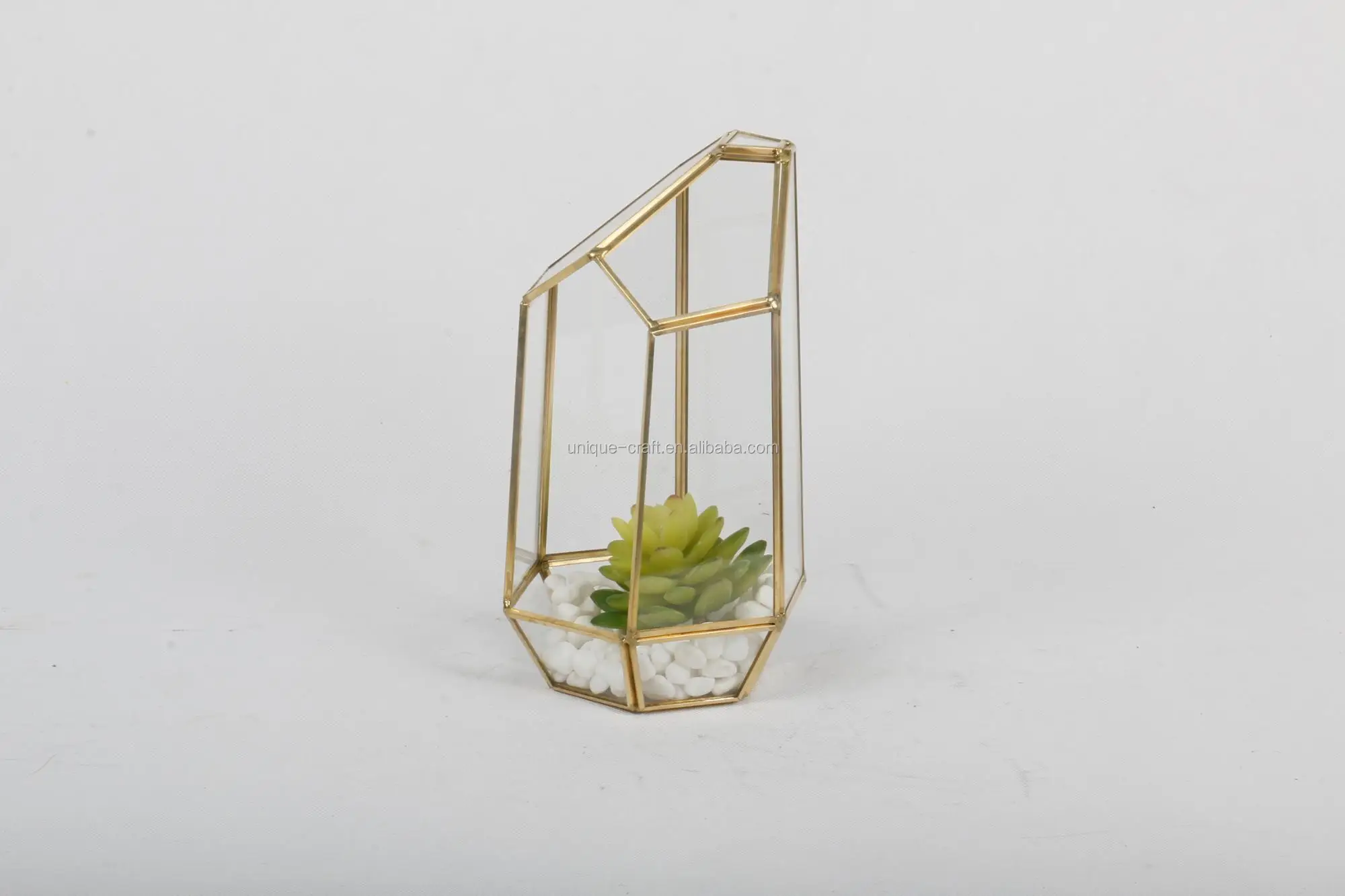 Small 5.9 inch Tall Geometric Glass Gold Terrarium Wholesale Container Box