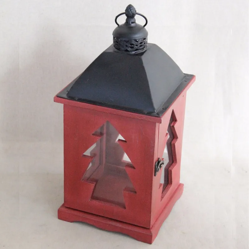 Red Decorative Christmas Wooden Hurricane Lantern Buy Decorative