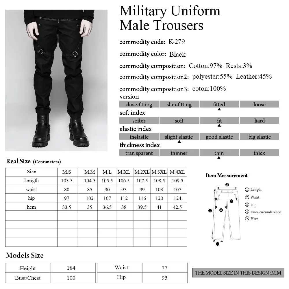 K-279 Punk Rave straight-leg pants men fasteners metal trousers