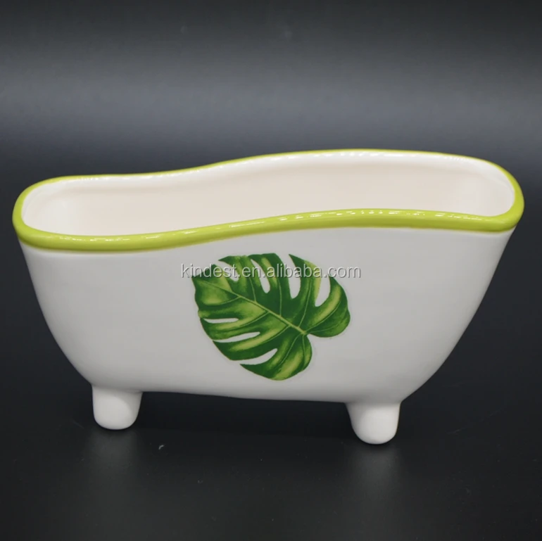 Ceramic Bathtub Shape Soap Dish With Lavender Printing For European