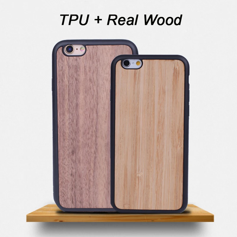 Real Wood + TPU Cover for Iphone 6 / 7 / 8 Plus Back Hard Wooden case