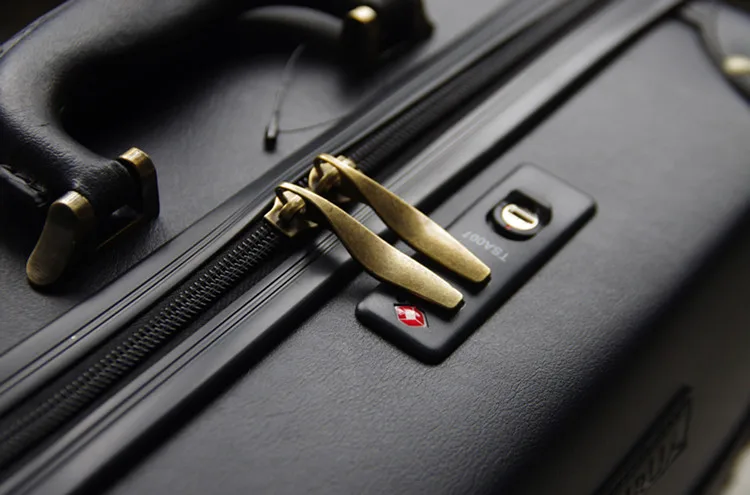 Luxury black pu leather vintage suitcase handmade trolley travel luggage bags