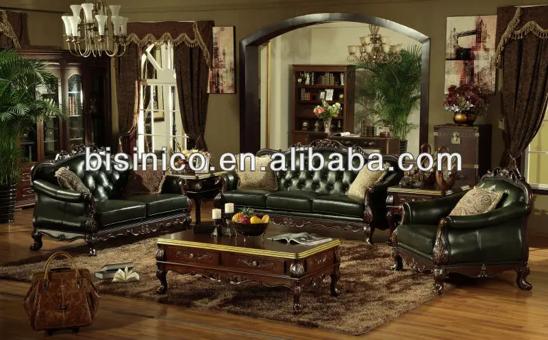 Elegante clásica de color verde conjunto de muebles, talladas a ... Mubles de sala elegantes
