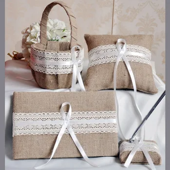Linen Lace Wedding Decoration Sets Low Key Luxury Guest Book Pen