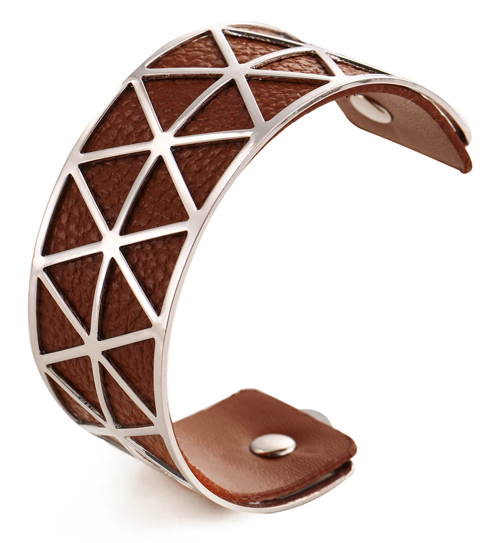 2019 批发时尚铁镂空可更换 pu 皮革手镯女士花式手镯