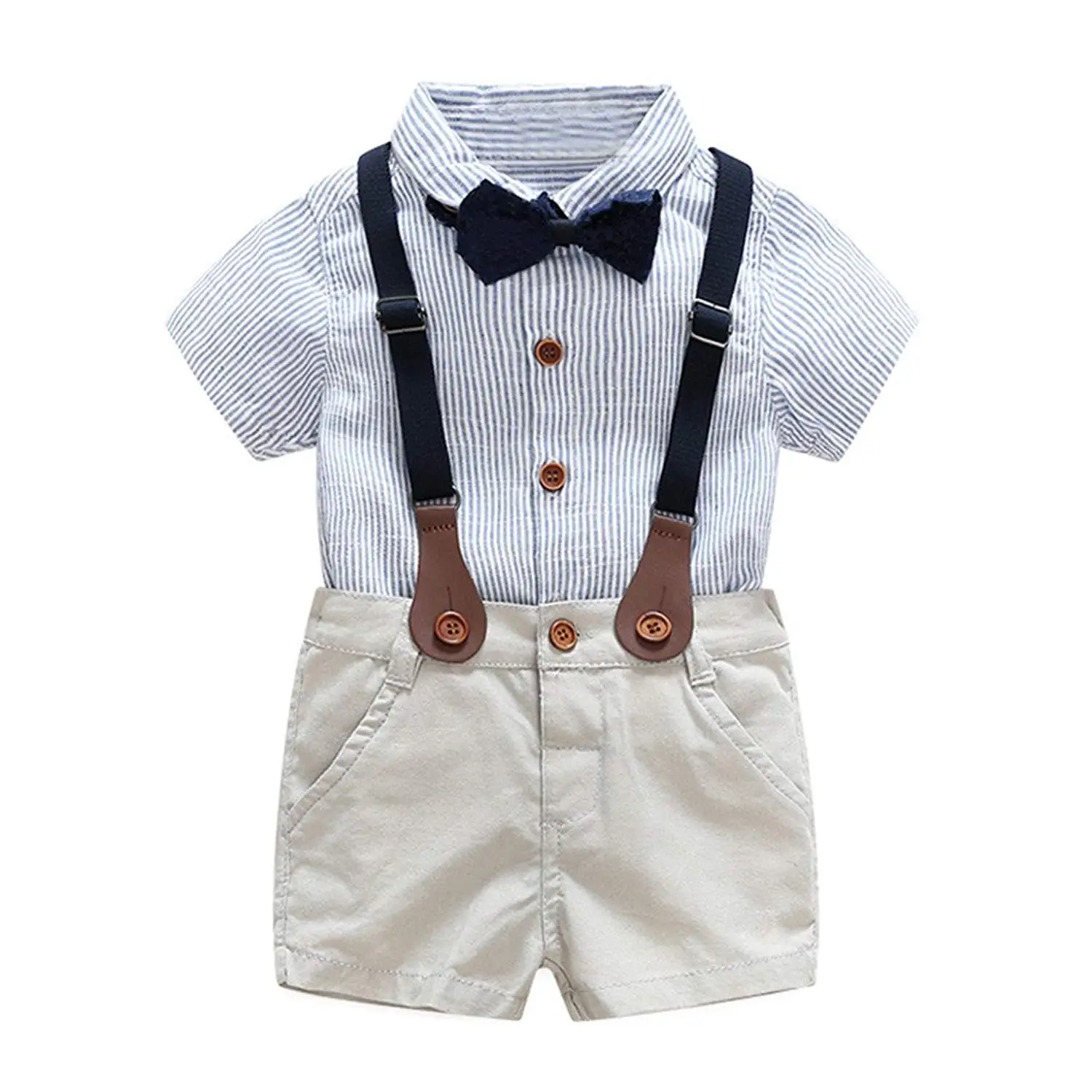 HighDream Baby Boys Gentlemen Short Sleeve Shirt Overalls Shorts Clothing Set with Tie