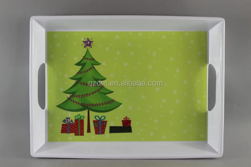 Xmas Plastic food tray melamine Christmas tray with hanld 15.5inch