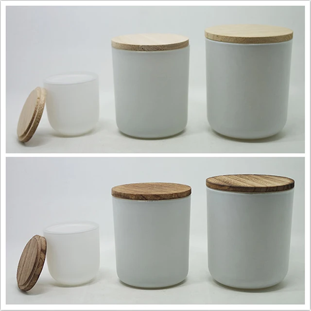 white glass cup candle jar with wood lid. glass candle jar Hot sellin...