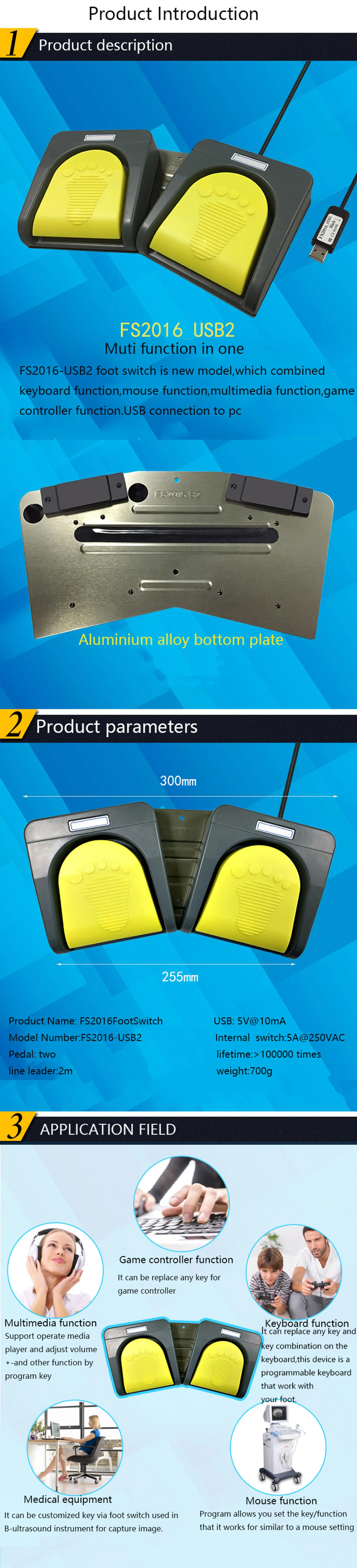 Waterproof Foot Switch Pedal Usb Foot Switch Abs Cn;zhe Onoff Black