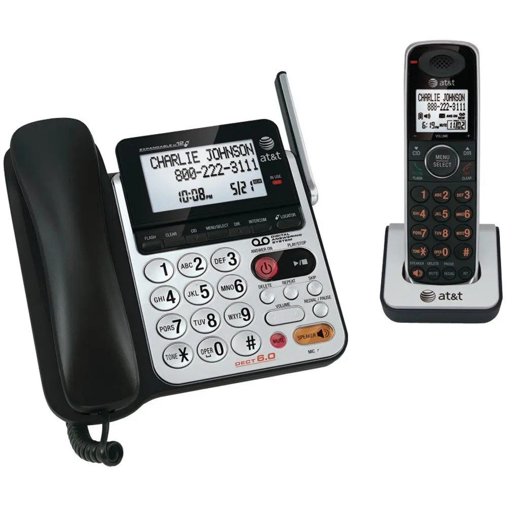 AT&T 84100 DECT 6.0 Corded/Cordless Phone, Black/Silver, 1 Base and 1  Handset
