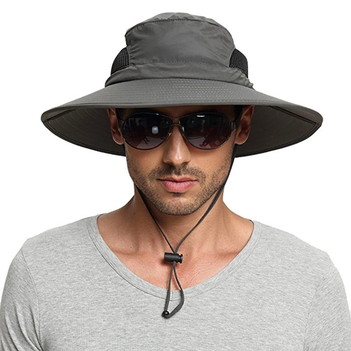 Zhhlaixing Protecci/ón UV Sombrero para el Sol Playa de Verano Pesca Plegable Sombrero de ala Ancha con Correa Ajustable para la Barbilla y Malla Transpirable