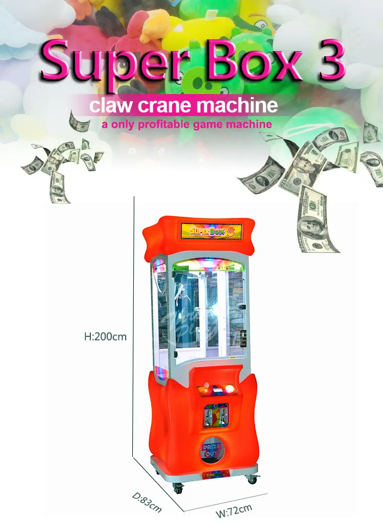 Threeplus Amusement Machine Super Box 3 Coin Operated Claw Crane Machine Prize Game