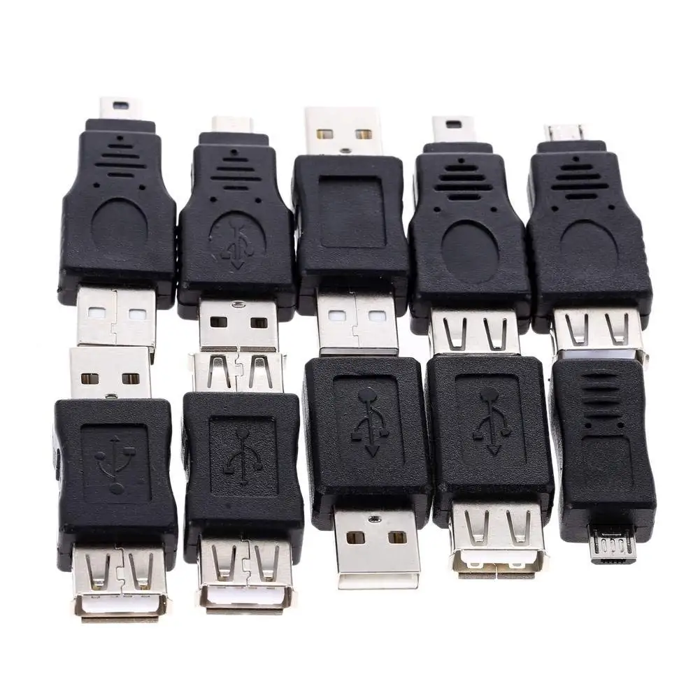 OTG 5 Pin F/M Mini Changer Adapter Converter USB Male to Female Micro USB for Computer Tablet Pc Mobile Phone Pack of 10