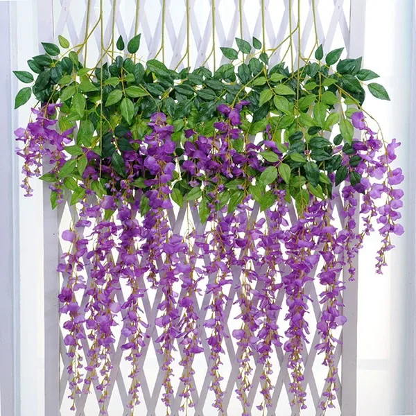 White Wedding Hanging Arrangement Artificial Wisteria Silk Flowers