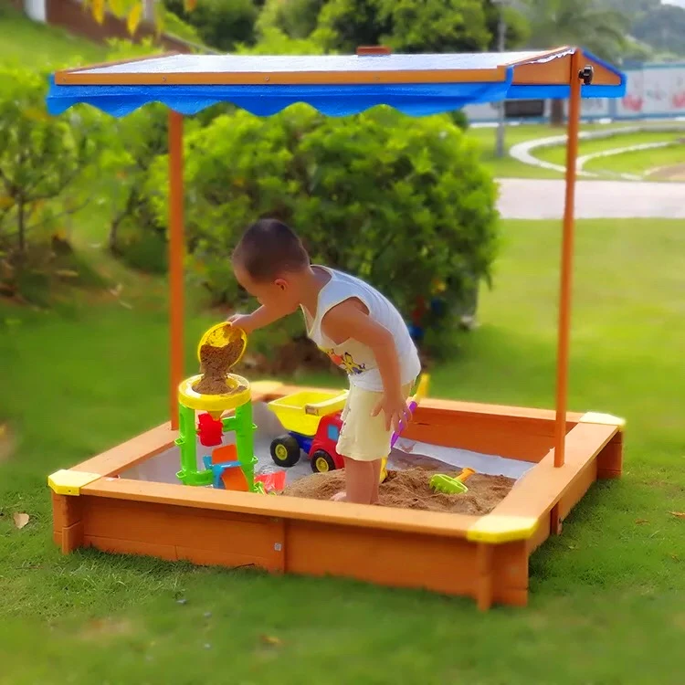 Custom Collins Kids Wooden Sandpit Play Veranda Sand Box With Umbrella