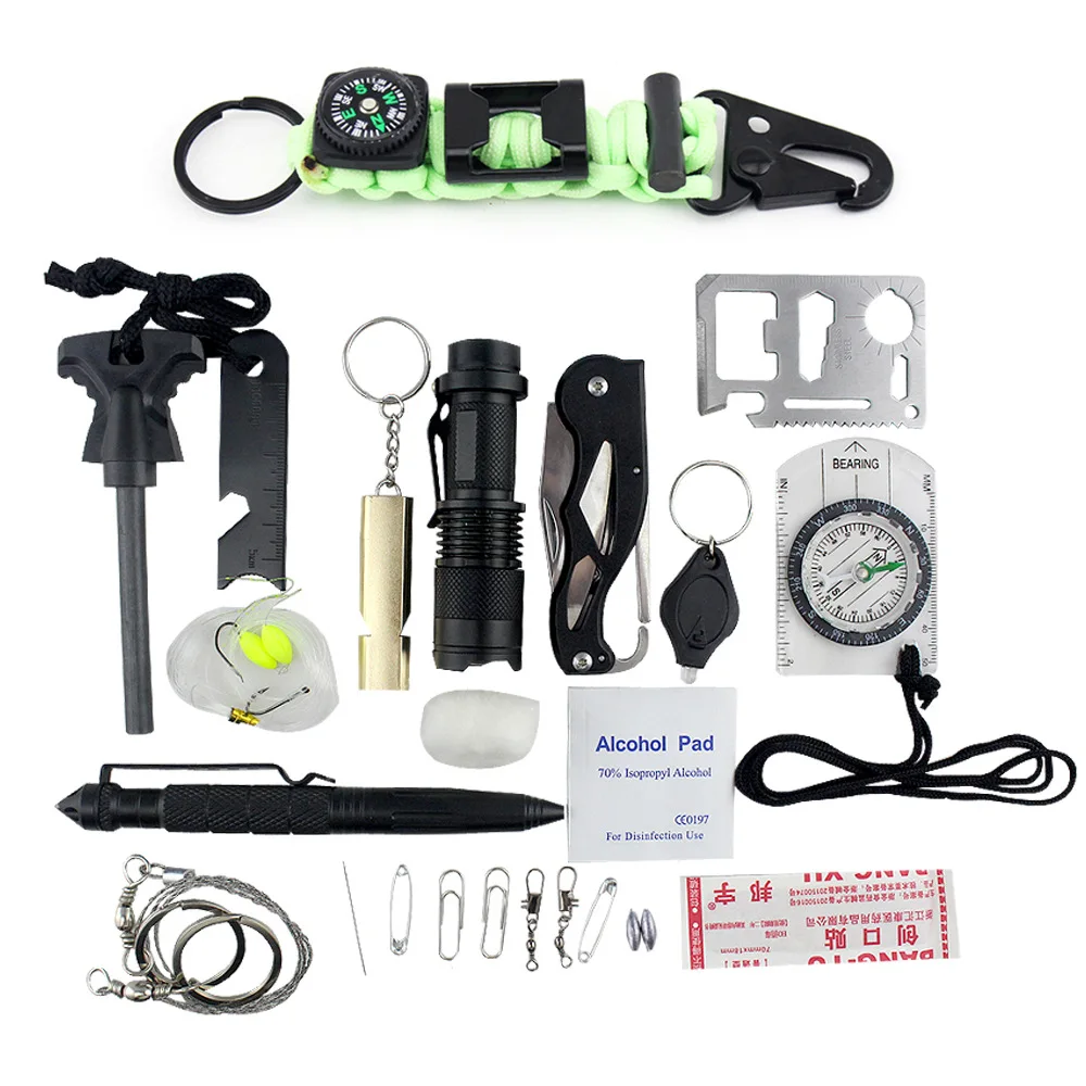 Sos Emergency Kit de survie d'équipement camping randonnée boîte OUTDOOR couteau Outils Multifonction 