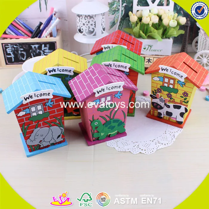 Wholesale Hottest Sale Wooden House Piggy Bank Top Popular Wooden House