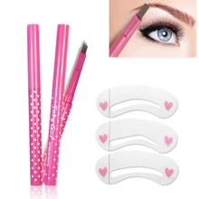 1 pc Lápis de Sobrancelha de Longa Duração À Prova D’ Água Durável Politriz Automaric Eye Liner Sobrancelha + 3 Sobrancelha Shaping Stencils Grooming Ferramentas Kit de Maquiagem