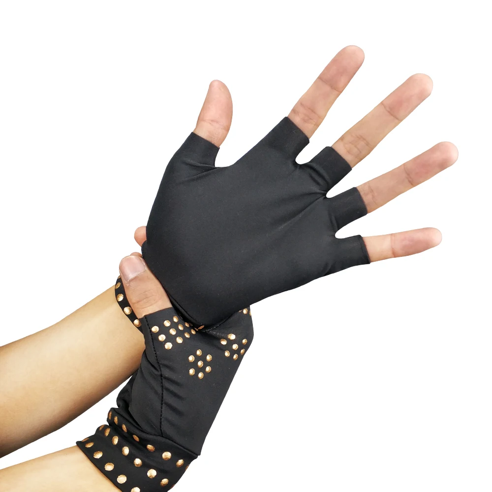 Elastic Compression Gloves With Dots In Black For Supports