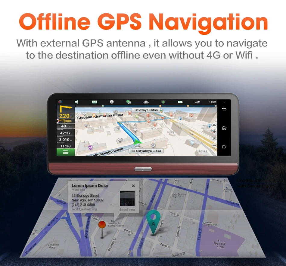 7.84 inch 4g android 5.1 system rearview mirror car dvr gps navigation wifi dash camera