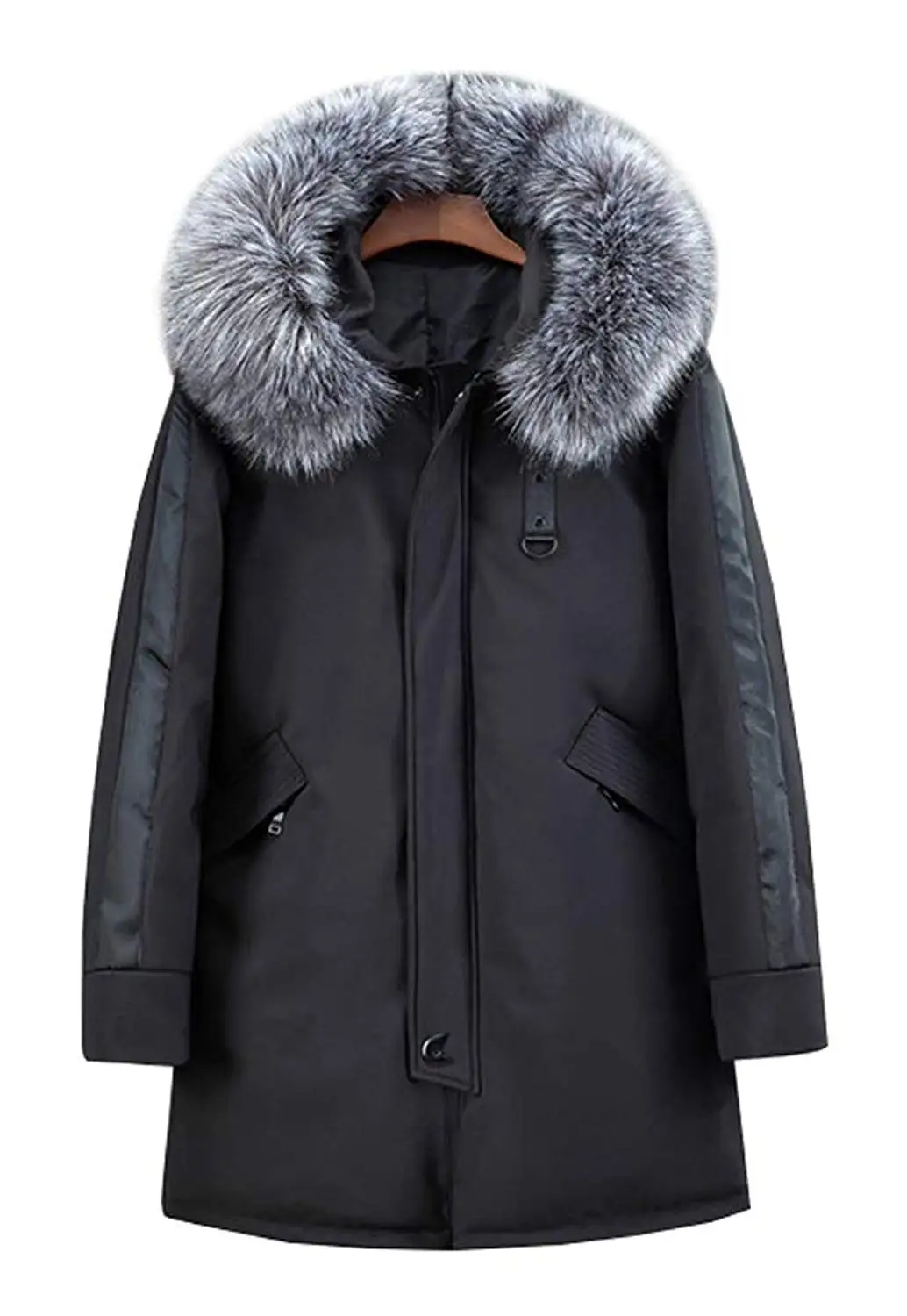 omniscient Mens Plus Size Faux Fur Hooded Long Puffer Jacket Silm Fit Coat