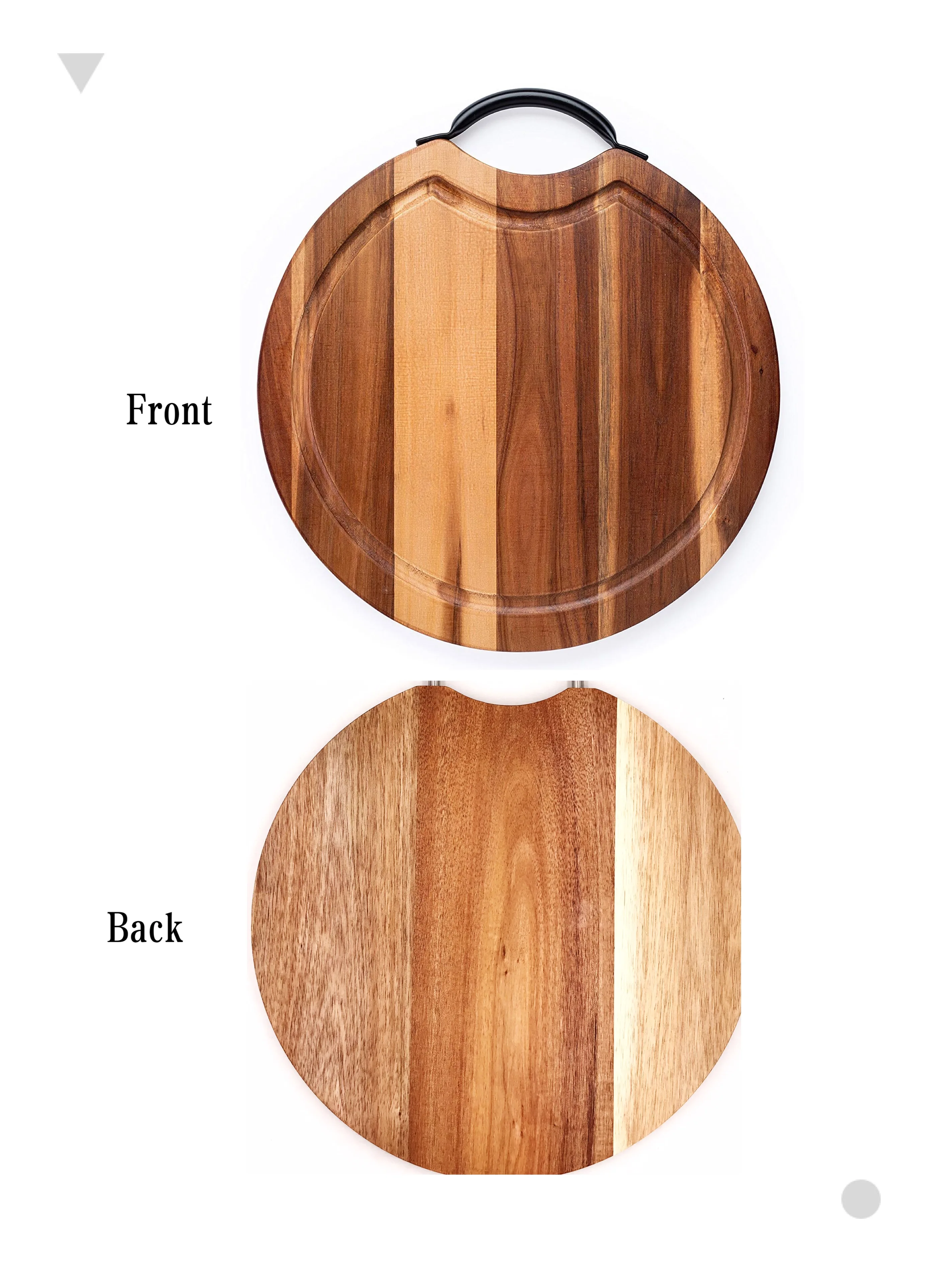 Wholesale Natural Acacia Round Wood Cutting Board With Metal Handle