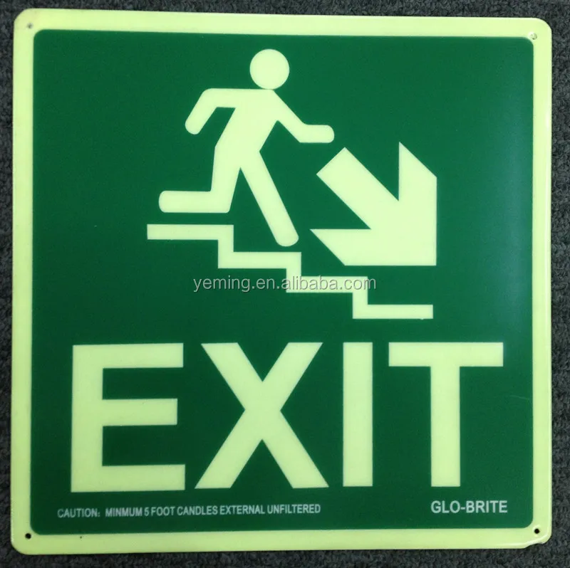 Fire Exit Way Finder Arrow Signs Glow In The Dark Signage Made To HSE Guidelines 